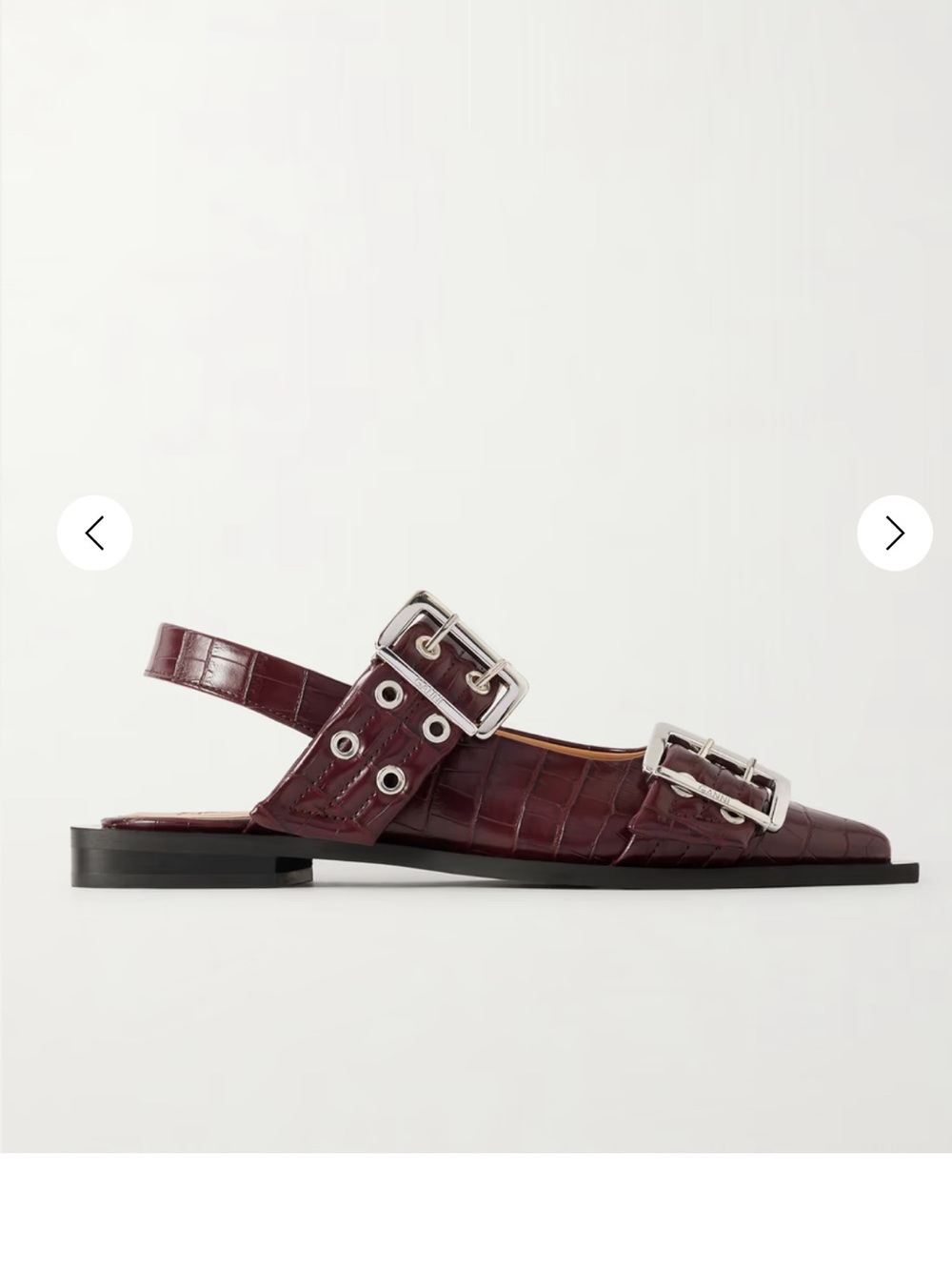Ganni Buckle Slingback Flat in Burgundy Croc
